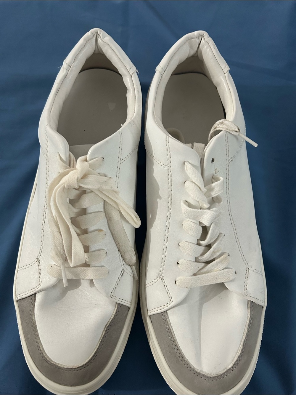 Nordstrom Men's White Leather Sneakers with Light Gray Suede Toe
